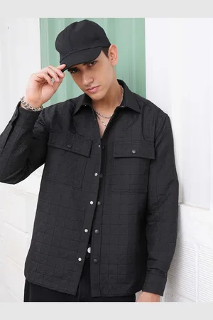 LocoMotive Premium Black Dobby Textured Solid Utility Pocket Regular Shirt