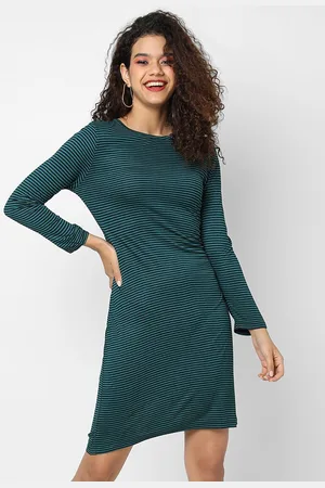 Campus Striped Round Neck Cotton Sheath Dress