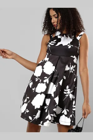 Campus Round Neck Floral Print Fit & Flare Dress