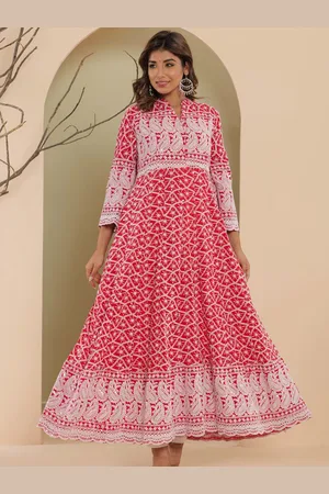 HOUSE OF JAMOTI Paisley Embroidered Regular Pure Cotton Anarkali Kurta With Trousers