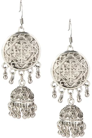 Shivansh Woman Silver Oxidised Classic Jhumkas Earrings