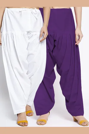 Jinfo Women Pack Of 2 White & Purple Cotton Solid Dhoti Salwars