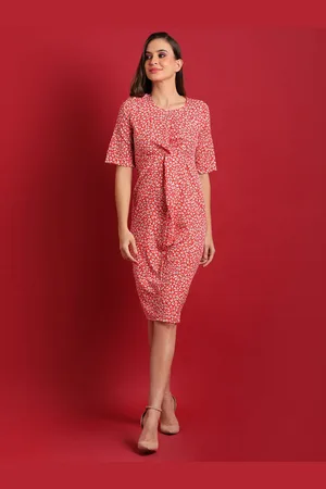 Campus Round Neck Floral Print Sheath Dress