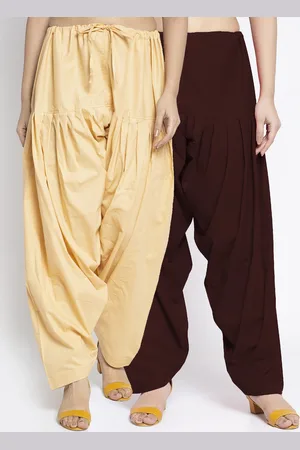 Jinfo Women Pack Of 2 Beige & Brown Solid Cotton Salwars
