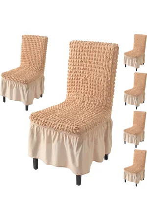 HOKIPO Beige 6 Pieces Bubble Frill Stretchable Chair Covers