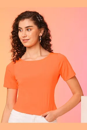 Globus Orange Coloured Styled Back Crop Top
