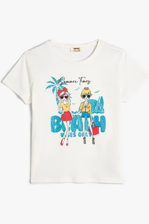 Koton Girls Graphic Printed Short Sleeves Cotton Casual T-shirt