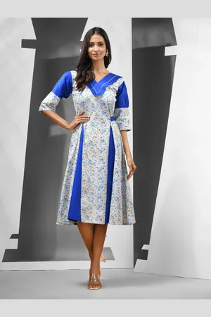 Charukriti Floral Printed Panelled Detail Cotton A-Line Dress