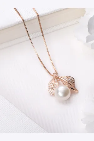 Zavya Women Rose Gold-Plated CZ Studded Sterling Silver Square Pendant with Chain