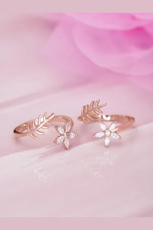 Zavya Women 925 Sterling Silver Set of 2 Transparent & Rose Gold-Plated Toe Ring