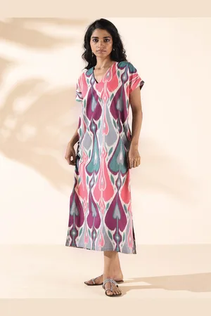 trueBrowns Ikat Printed Slit Detail Pure Cotton A-Line Ethnic Dress