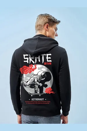 Bewakoof Moon Skater Graphic Printed Hooded Cotton Pullover Sweatshirt