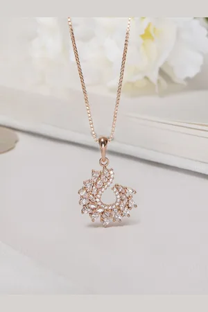Zavya Women Rose Gold-Plated CZ Studded Sterling Silver Pendant with Chain