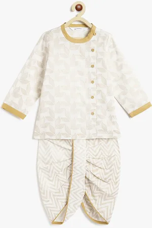 Campana Boys Ethnic Motifs Printed Angrakha Pure Cotton Kurta with Dhoti Pants