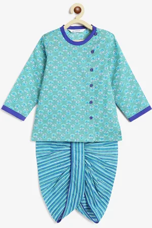 Campana Boys Floral Printed Angrakha Pure Cotton Kurta with Dhoti Pants