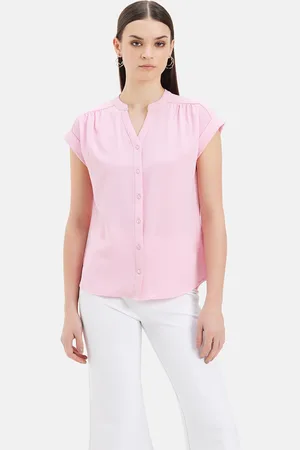 Kazo Mandarin Collar Extended Sleeves Gathered Detailed Shirt Style Top