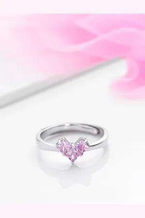 Zavya Women Rhodium-Plated 925 Sterling Silver Pink CZ Studded Adjustable Finger Ring