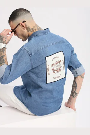 SHOWOFF Men Standard Slim Fit Graphic Printed Denim Shirt