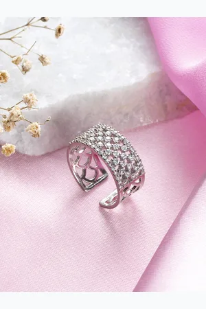 Zavya Women Rhodium-Plated CZ Studded Sterling Silver Finger Ring
