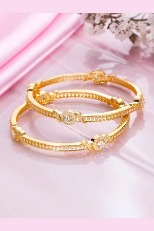 Zavya Women Gold-Plated Set of 2 Stone Studded Sterling Silver Bangles
