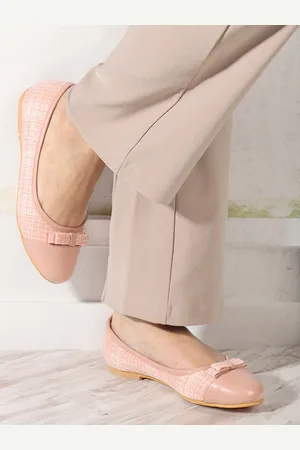 Elle Textured Round Toe Bows Detail Ballerinas