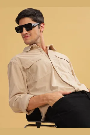 HERE&NOW Regular Fit Spread Collar Pockets Casual Shirt