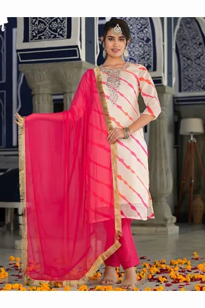 Varanga Women Bandhani Dyed Regular Gotta Patti Kurta with Trousers & With Dupatta