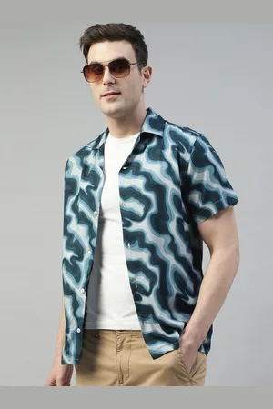HANCOCK Comfort Relaxed Fit Abstract Printed Cuban Collar Short Sleeves Casual Shirt
