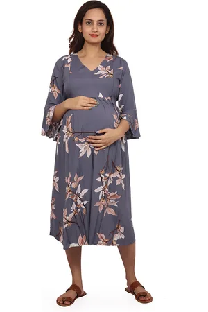 Baby Moo Floral Printed V-Neck Maternity A-Line Dress