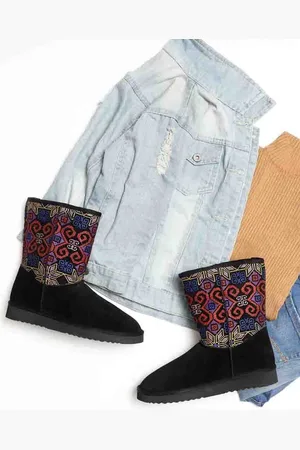 SAINT G. Women Black Printed Suede Winter Boots