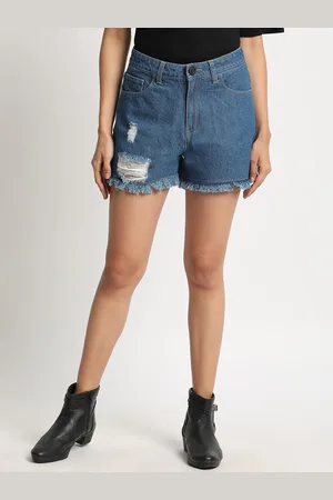 Bene Kleed Women Ripped Denim Shorts with Frayed Hem