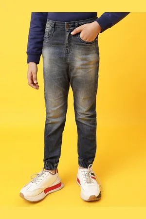 TALES & STORIES Boys Mid-Rise Clean Look Heavy Fade Cotton Jogger Jeans