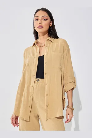 Styli Textured Spread Collar Long Roll Up Sleeves Oversized Casual Shirt