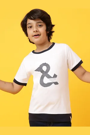 TALES & STORIES Boys White & Blue Typography Printed T-shirt