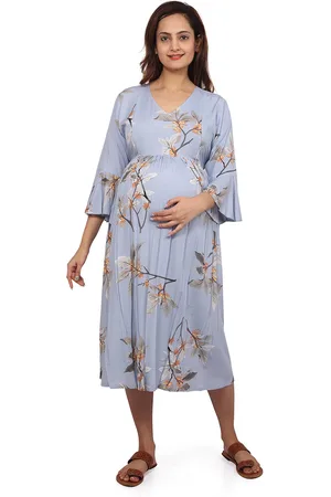 Baby Moo Floral Printed Bell Sleeves Maternity Fit & Flare Dress