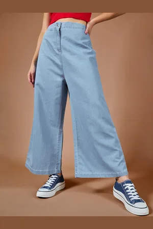 BAESD Women Wide-Leg High Rise Clean Look Regular Length Denim Pants