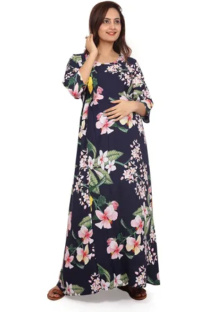 Baby Moo Floral Printed Pleated Maxi Maternity Dress