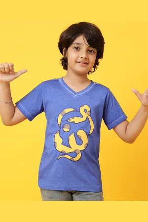 TALES & STORIES Boys Blue Printed V-Neck T-shirt
