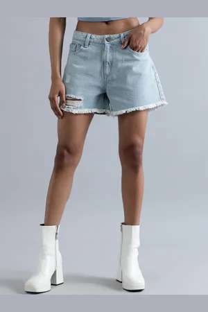 Bene Kleed Women Ripped Denim Shorts with Frayed Hem