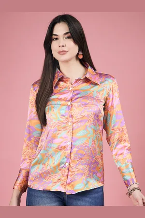 DressBerry Spread Collar Long Sleeves Classic Satin Abstract Printed Casual Shirt
