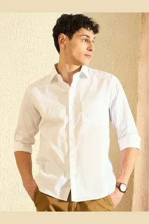 DENNISON Men White Smart Slim Fit Solid Water & Stain Repellent Twill Formal Shirt