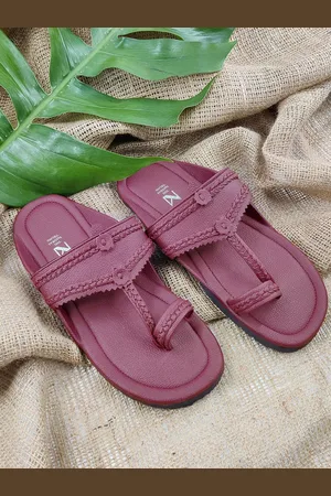 THE MADRAS TRUNK Men Purple Woven Design Kolhapuri One Toe Flats