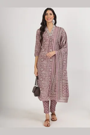 Divena World Women Floral Embroidered Regular Beads and Stones Pure Cotton Kurta with Trousers & With Dupatta