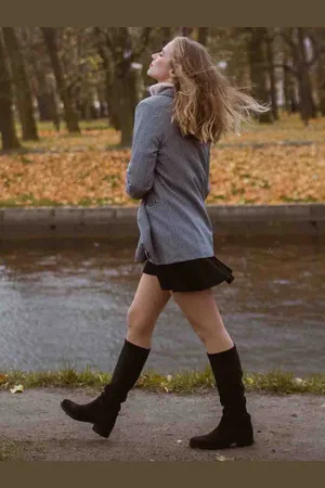 SAINT G. SaintG Women Black Stretch Suede Leather Knee High Boots