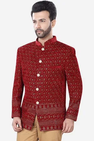 Avaeta Embellished Mandarin Collar Long Sleeves Velvet Bandhgala Blazer