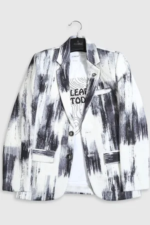 CAVIO Boys Printed Pure Cotton Single-Breasted Blazer With Crew-Neck T-Shirt