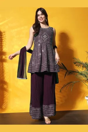 Chhabra 555 Ethnic Motifs Embellished Round Neck Sleeveless A-Line Kurta Sets