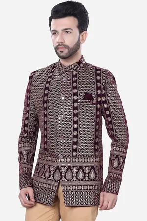 Avaeta Embellished Mandarin Collar Long Sleeves Velvet Bandhgala Blazer