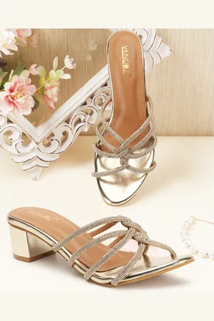 Vendoz Embellished Open Toe Block Heels