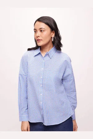 Bombay High Women Oversized Yarn Dyed High Low Hem Check Shirt